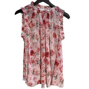 Maison De’Amelie Paris Floral sleeveless blouse with ruffle neck
